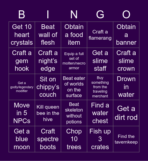 Terraria 1.4 prehardmode bingo card Bingo Card