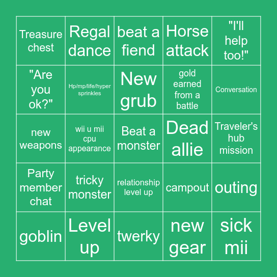 miitopia bingo Card