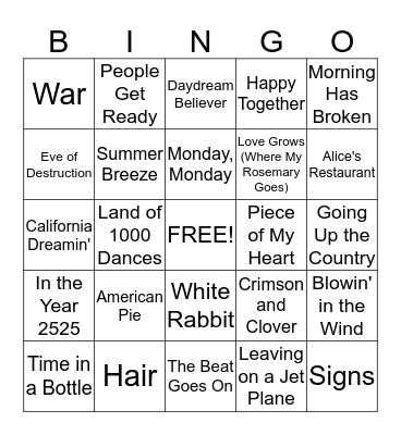 *Flower Power* Bingo Card
