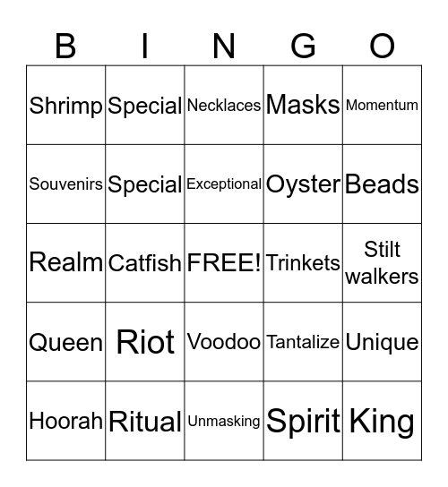 Mardi Gras Bingo Card