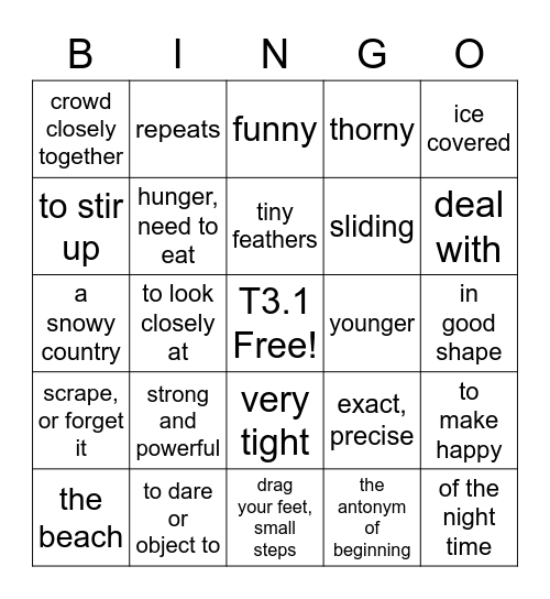 THINKO: T3.1 Units 4-5 Vocabulary Bingo Card