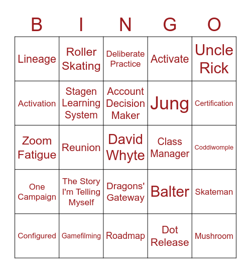 Stagen Bingo Card