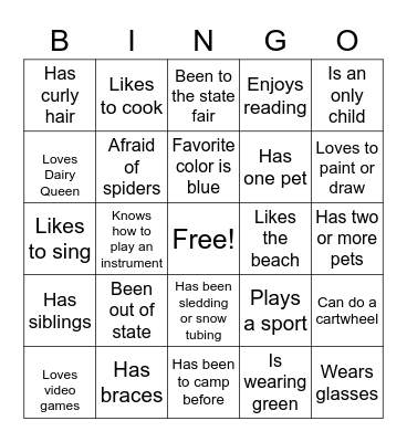 Meet & greet Bingo Card