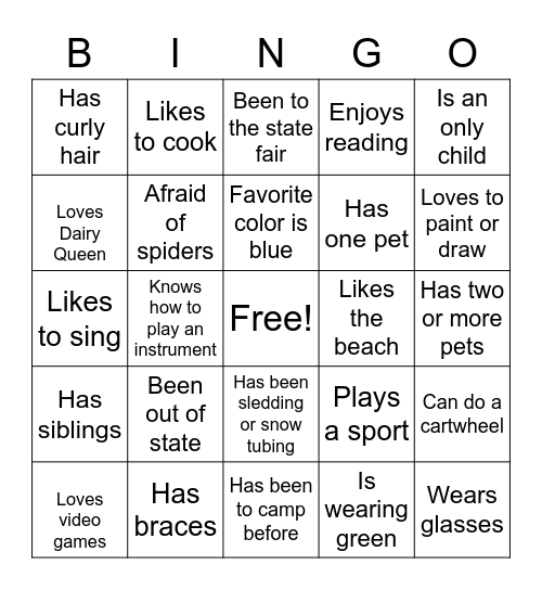 Meet & greet Bingo Card