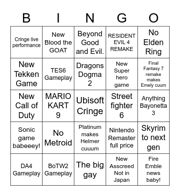 E3 2021 Bingo Card