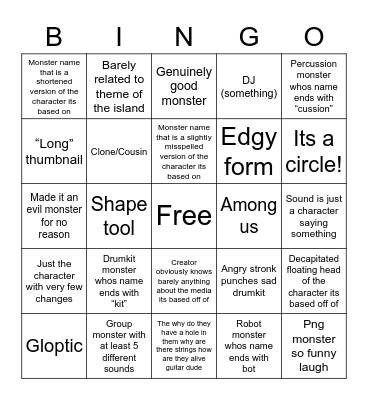 Media-Based Island Monsters Bingo Card