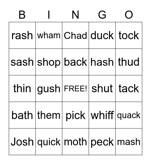 Diagraphs Bingo Card