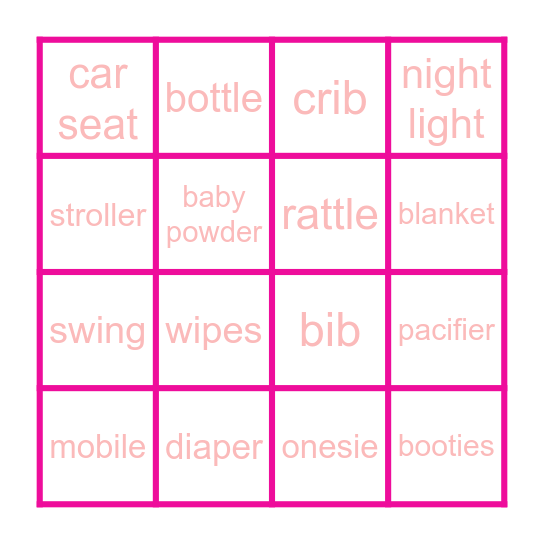 Katherine’s Baby Bingo Card