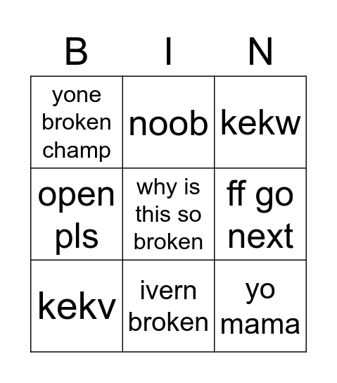 Untitled Bingo Card