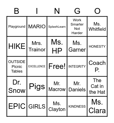 Second Grade with Mrs. Wood Bingo Card