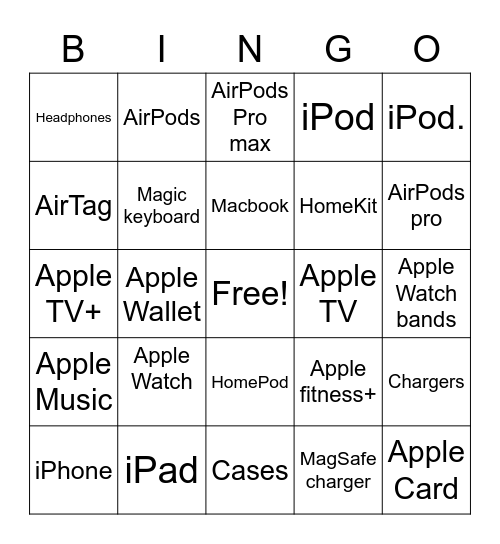 Apple Bingo Card