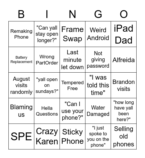 NEW SMARTPHONE REPAIR BOARD Bingo Card