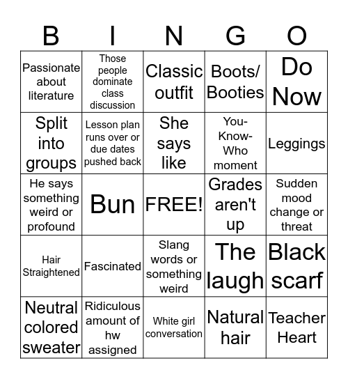 Stat Project Bingo Card