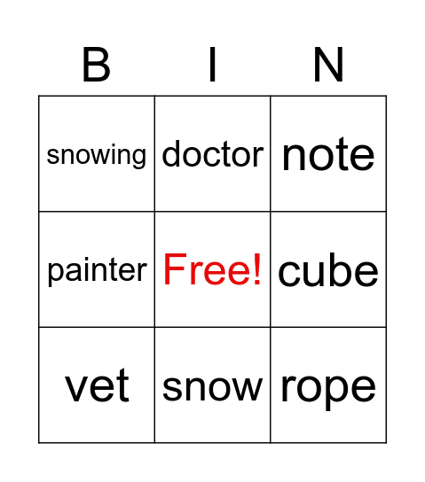 Spelling review Bingo Card