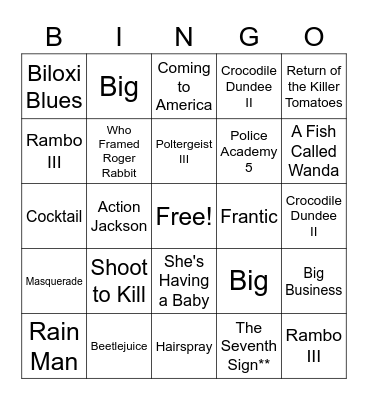 1988 Movies Bingo Card