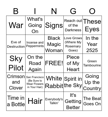 *Flower Power* Bingo Card