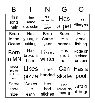 Know Your Friends Bingo Card