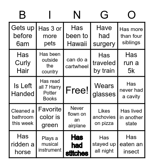 Human Bingo Card