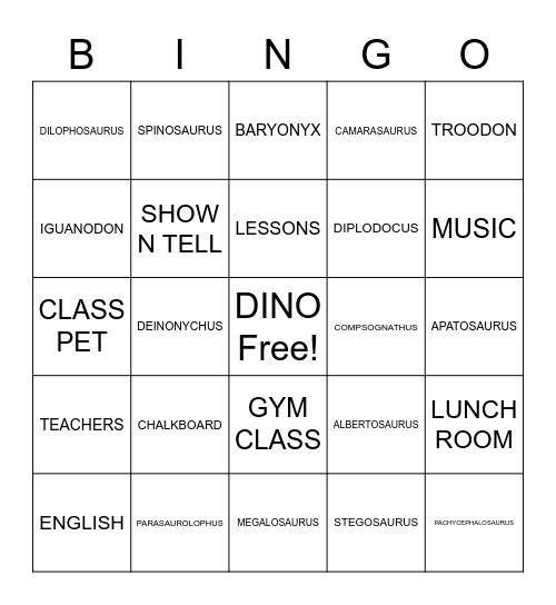 DINO BINGO Card