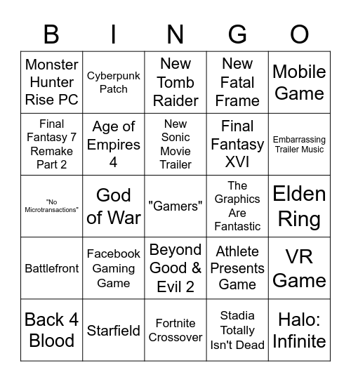 General E3 2021 Bingo Card