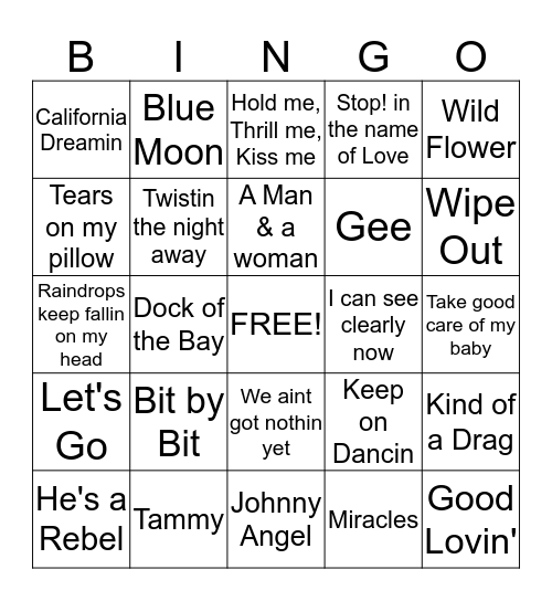 DJ BINGO  -  Jammin' to the Oldies!!! Bingo Card