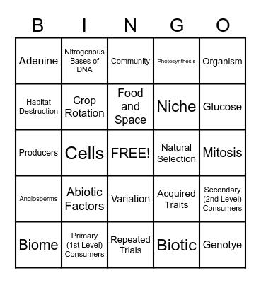 WJCC Life Science Review Bingo Card
