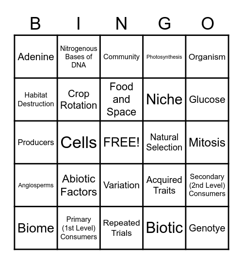 WJCC Life Science Review Bingo Card