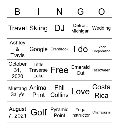 Ashley’s Bridal Shower Bingo Card