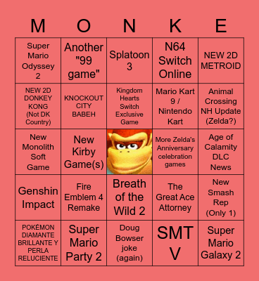 NINTENDO E E E Bingo Card