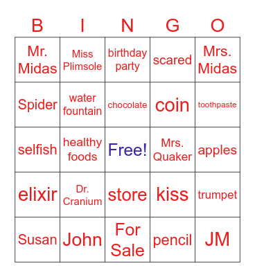 The Chocolate Touch Bingo Card