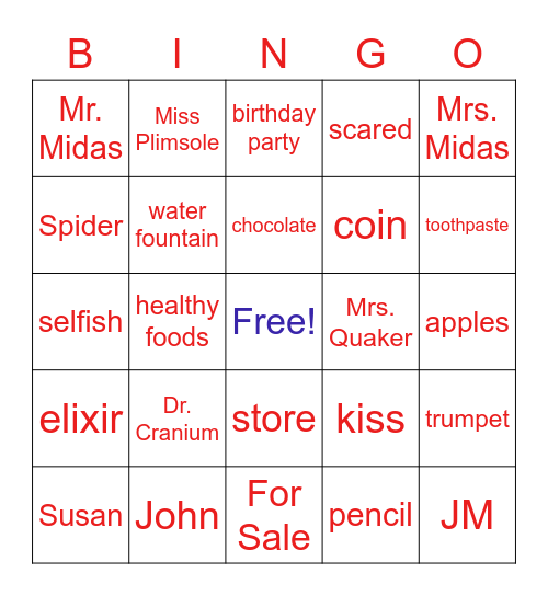 The Chocolate Touch Bingo Card