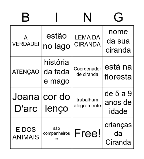 Bingo da Ciranda Bingo Card