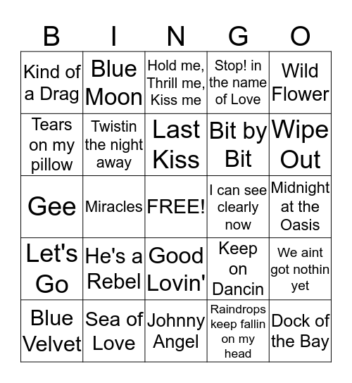 DJ BINGO  -  Jammin' to the Oldies!! Bingo Card