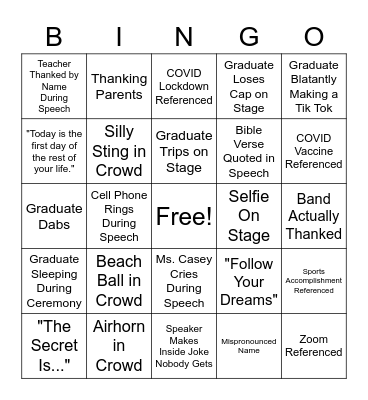 Graduation Bing Bingo Card