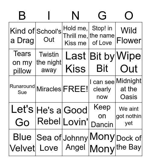 DJ BINGO  -  Jammin' to the Oldies! Bingo Card