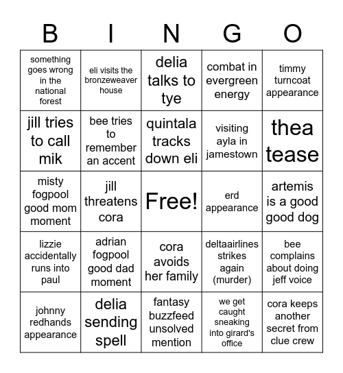 clue crew bingo Card