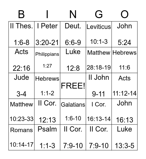 Bible Bowl--Memory Verses Bingo Card