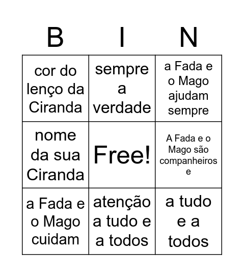 Bingo das Leis da Ciranda Bingo Card