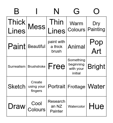 Paint Party Bingo!! Bingo Card