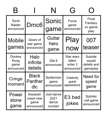 E3 bingo Card