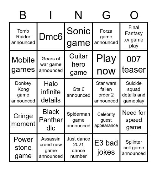 E3 bingo Card