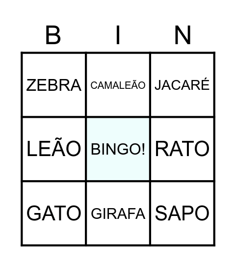 ANIMAIS Bingo Card