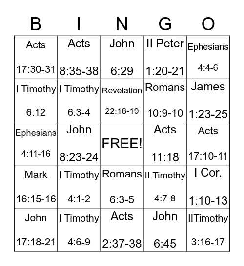 Bible Bowl--Memory Verses Bingo Card