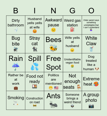 Family Picnic Bingo Card