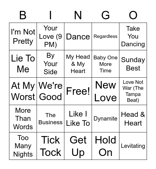 Current Hits Bingo Card