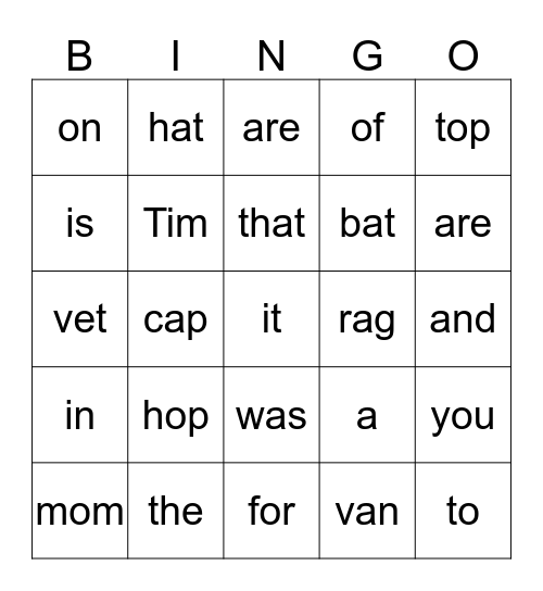 Walpole Bingo Card