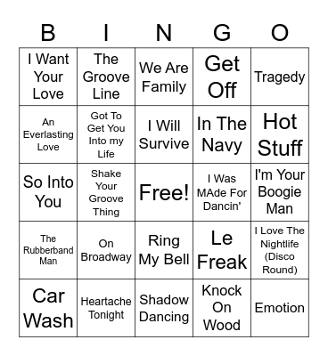 70's Hits Bingo Card