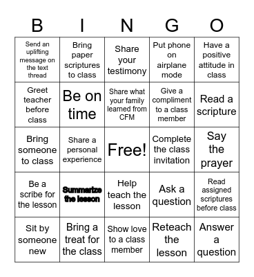 Sunday School Bingo Card