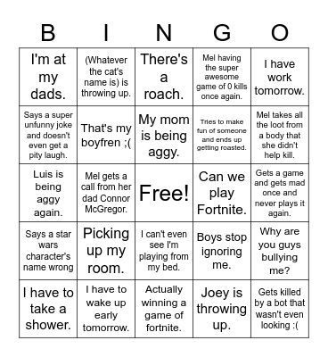 Is Mel Gonna Play Today? Bingo Card