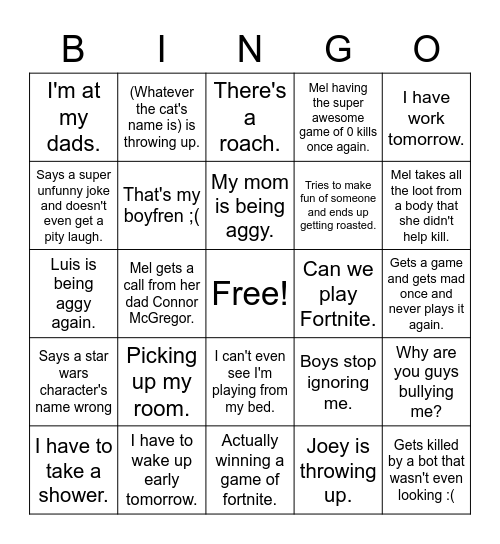 Is Mel Gonna Play Today? Bingo Card